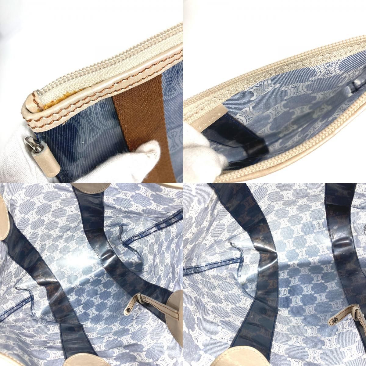 Celine Shoulder Bag Triomphe Logo Beach Vinyl Leather Blue — view 8