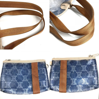 Celine Shoulder Bag Triomphe Logo Beach Vinyl Leather Blue — view 7
