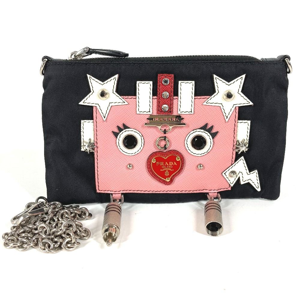 Prada Shoulder Bag Robot Logo Nylon Black