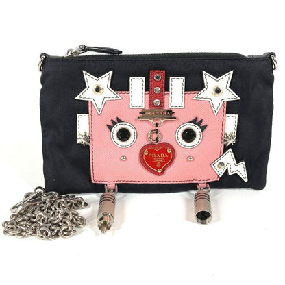 Prada Shoulder Bag Robot Logo Nylon Black