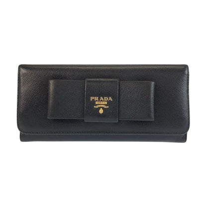 Prada Saffiano Fiocco Ribbon Black Gold Leather Wallet