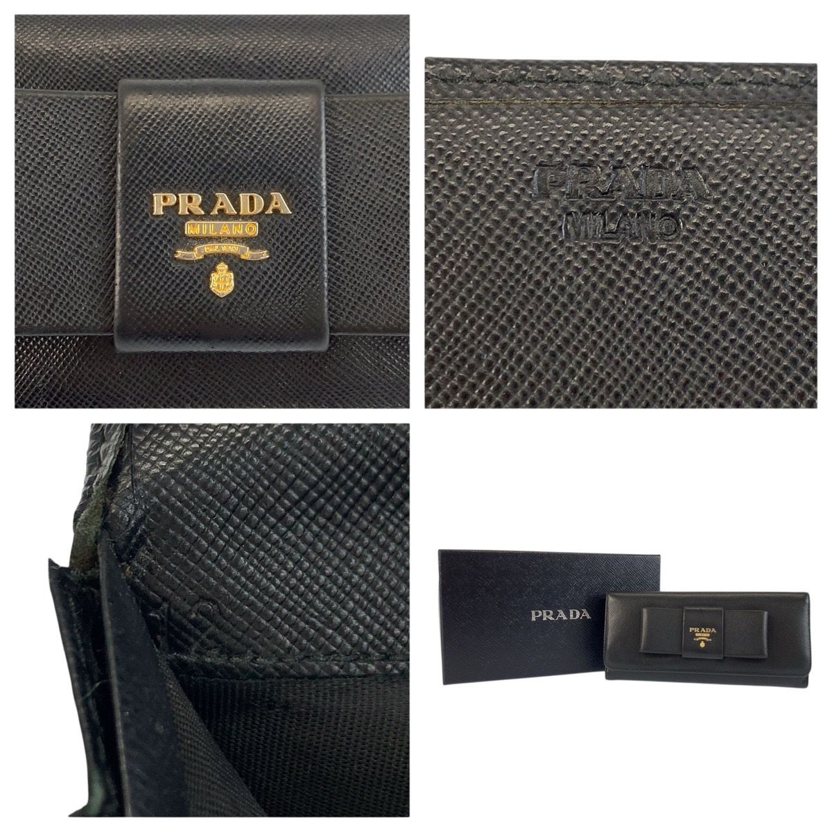 Prada Saffiano Fiocco Ribbon Black Gold Leather Wallet — view 3