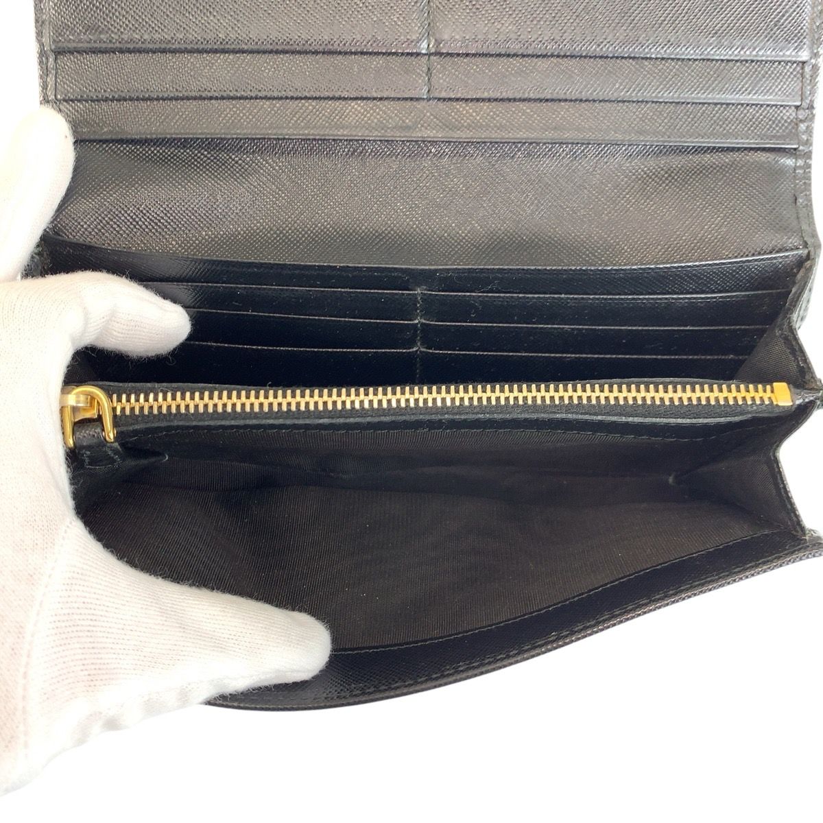 Prada Saffiano Fiocco Ribbon Black Gold Leather Wallet — view 4