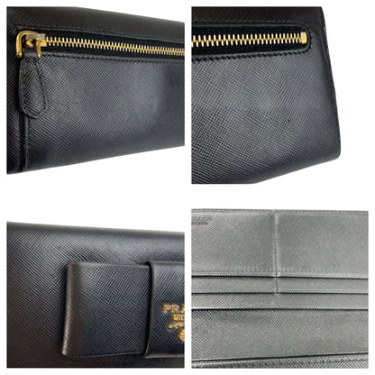 Prada Saffiano Fiocco Ribbon Black Gold Leather Wallet — view 8