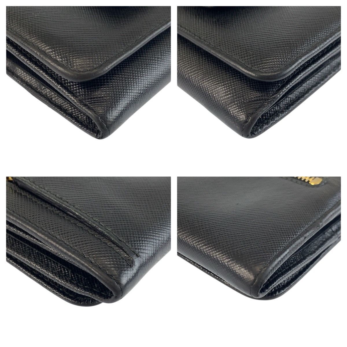 Prada Saffiano Fiocco Ribbon Black Gold Leather Wallet — view 6