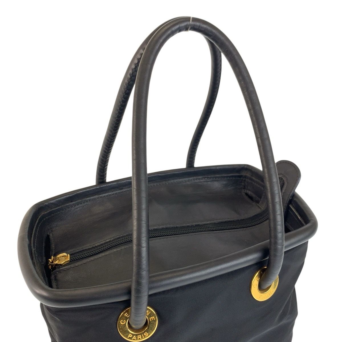 Celine Vintage Circle Logo Black Gold Nylon To5 1 Tote — view 7