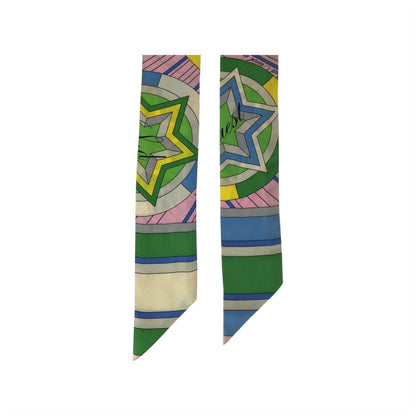 Hermes Twilly Astrologie Nouvelle Green Pink Yellow Silk Scarf Ribbon — view 3