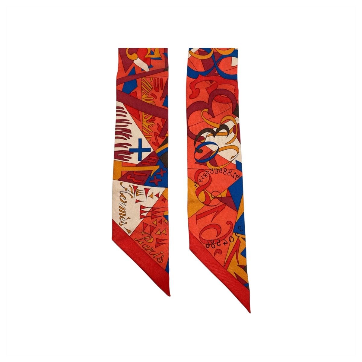Hermes Twilly le Nombre D'or Orange White Red Silk Scarf Ribbon — view 4