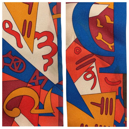 Hermes Twilly le Nombre D'or Orange White Red Silk Scarf Ribbon — view 6