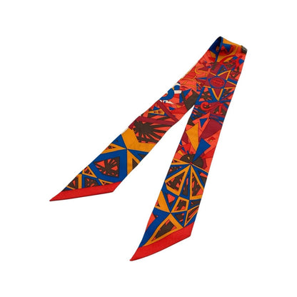 Hermes Twilly le Nombre D'or Orange White Red Silk Scarf Ribbon — view 2
