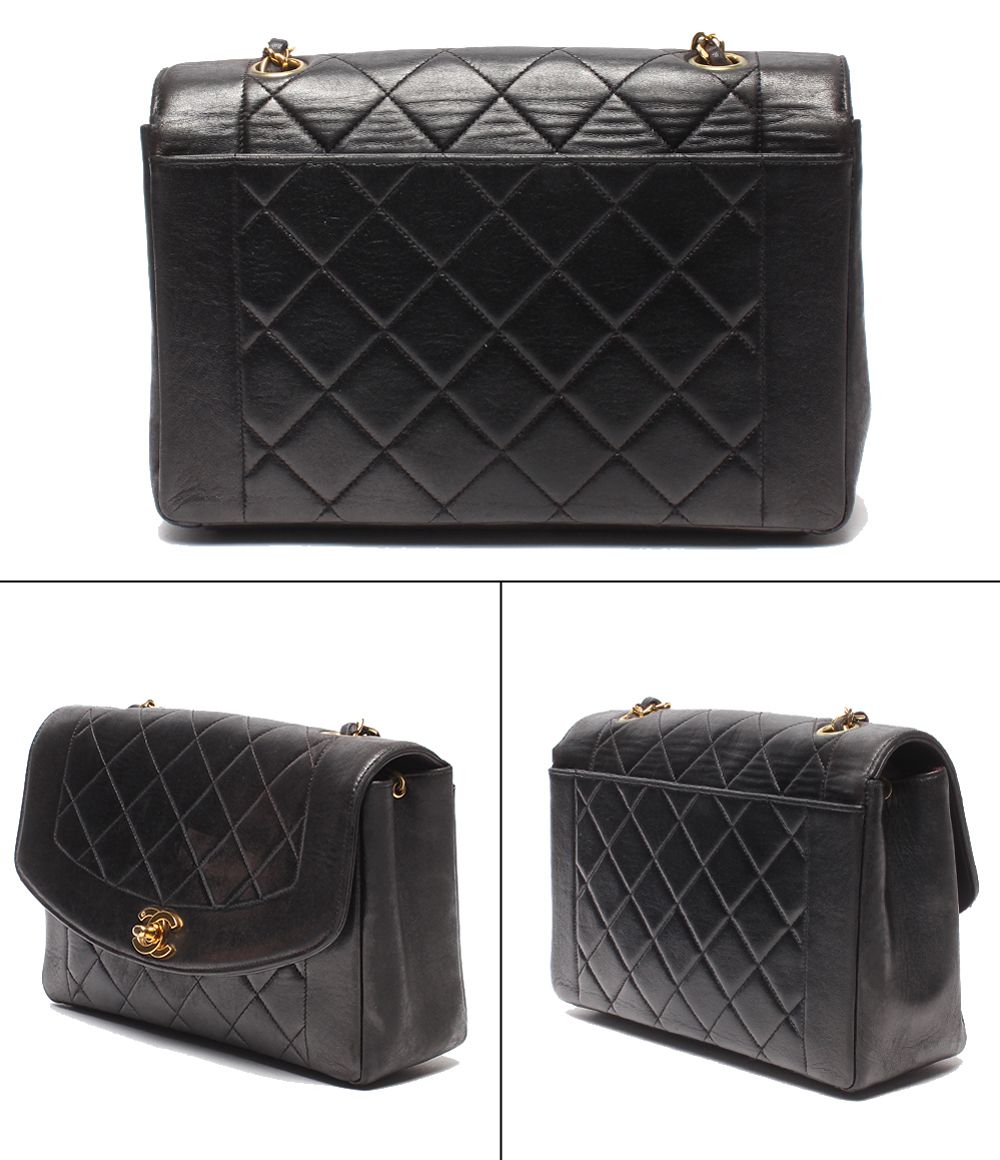 Chanel Chain Shoulder Bag Gold Quilted Diana 25 Single Flap — view 2