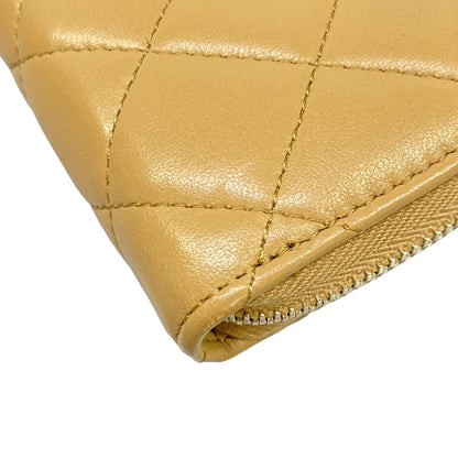 Chanel Coin Case Classic Zip Purse Quilted Beige Gold Zip Around Lambskin — view 5