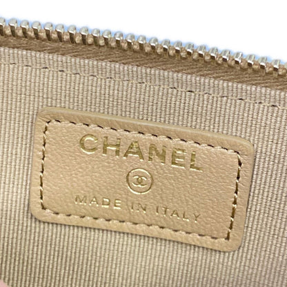 Chanel Coin Case Classic Zip Purse Quilted Beige Gold Zip Around Lambskin — view 4