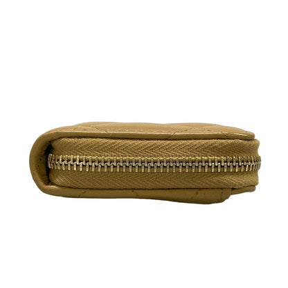 Chanel Coin Case Classic Zip Purse Quilted Beige Gold Zip Around Lambskin — view 7
