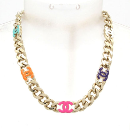 Chanel Choker CC Logo Gold Pink Multi Chain Necklace — view 2