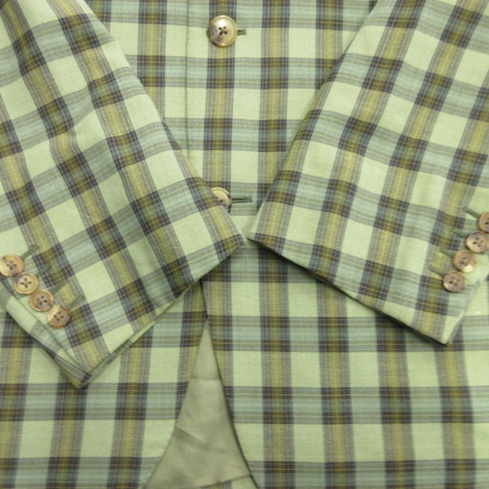 Hermes Check Tailored Jacket Blue Leather Wool Vintage 50 Green — view 3