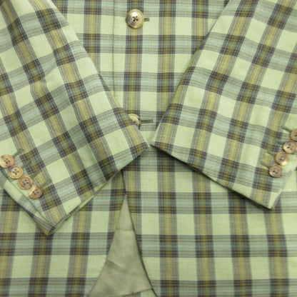Hermes Check Tailored Jacket Blue Leather Wool Vintage 50 Green — view 3