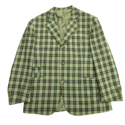 Hermes Check Tailored Jacket Blue Leather Wool Vintage 50 Green