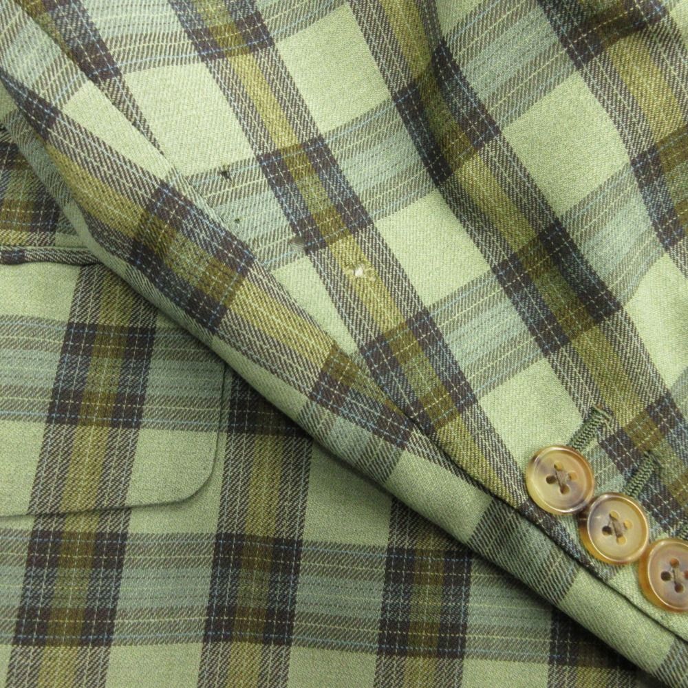 Hermes Check Tailored Jacket Blue Leather Wool Vintage 50 Green — view 4