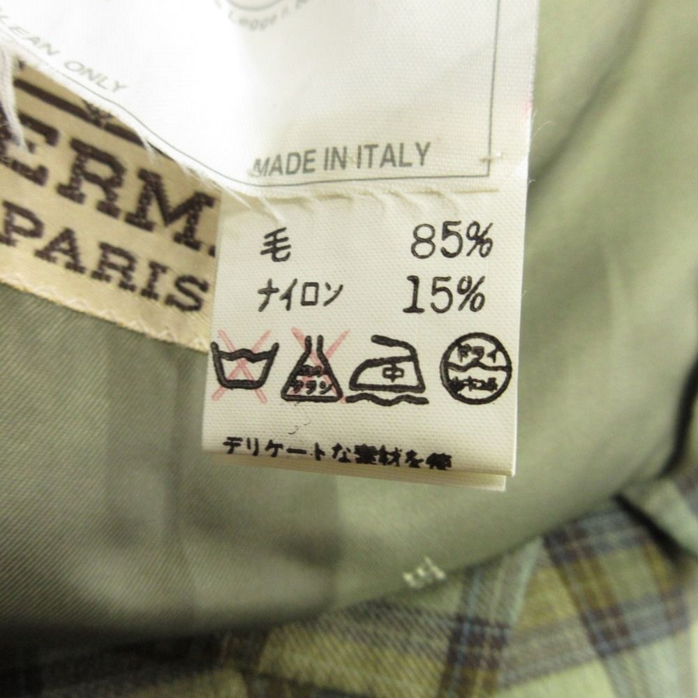 Hermes Check Tailored Jacket Blue Leather Wool Vintage 50 Green — view 8