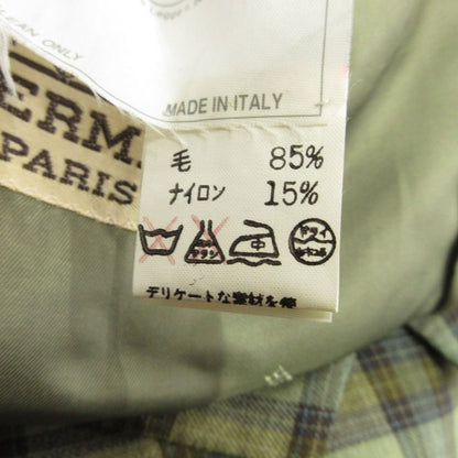 Hermes Check Tailored Jacket Blue Leather Wool Vintage 50 Green — view 8
