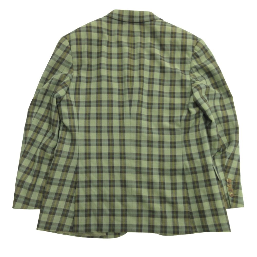 Hermes Check Tailored Jacket Blue Leather Wool Vintage 50 Green — view 2