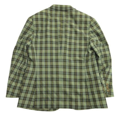 Hermes Check Tailored Jacket Blue Leather Wool Vintage 50 Green — view 2