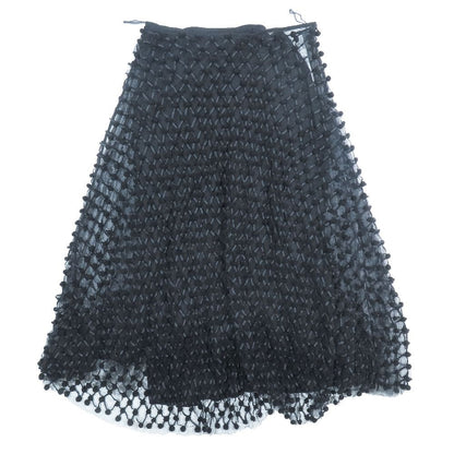 Dior Long Skirt Pompon Mesh Nylon Sheer 44 Black
