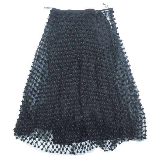 Dior Long Skirt Pompon Mesh Nylon Sheer 44 Black