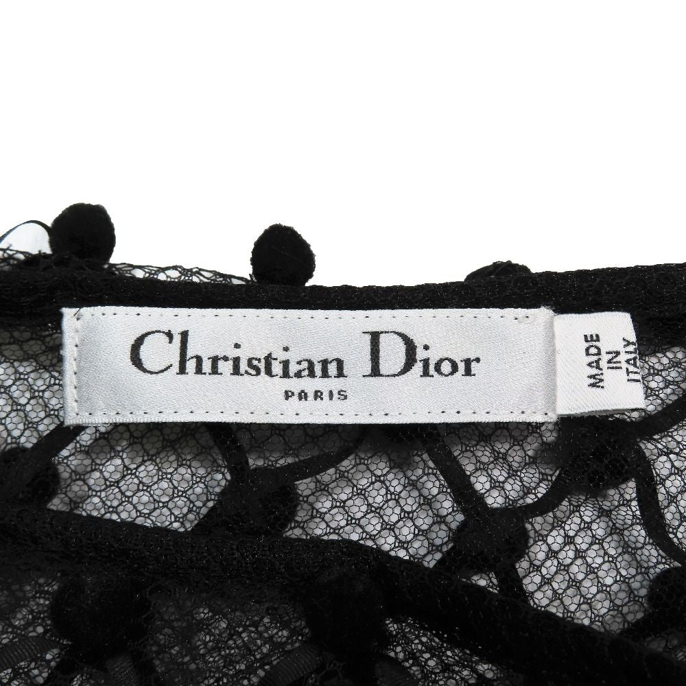 Dior Long Skirt Pompon Mesh Nylon Sheer 44 Black — view 4