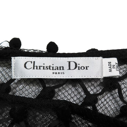 Dior Long Skirt Pompon Mesh Nylon Sheer 44 Black — view 4