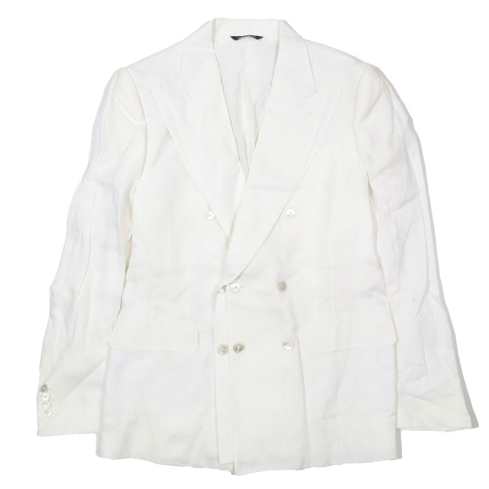 Dolce & Gabbana Double Breasted Tailored Jacket Leather Linen 50 White