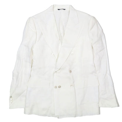 Dolce & Gabbana Double Breasted Tailored Jacket Leather Linen 50 White