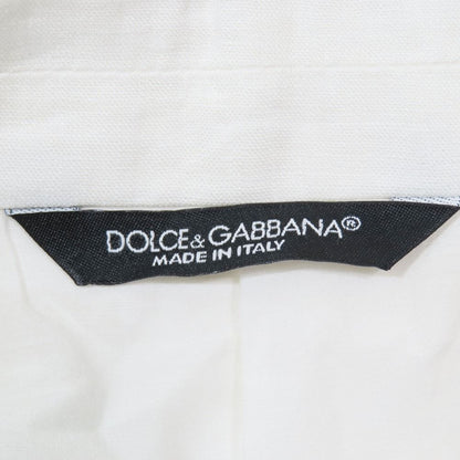 Dolce & Gabbana Double Breasted Tailored Jacket Leather Linen 50 White — view 4