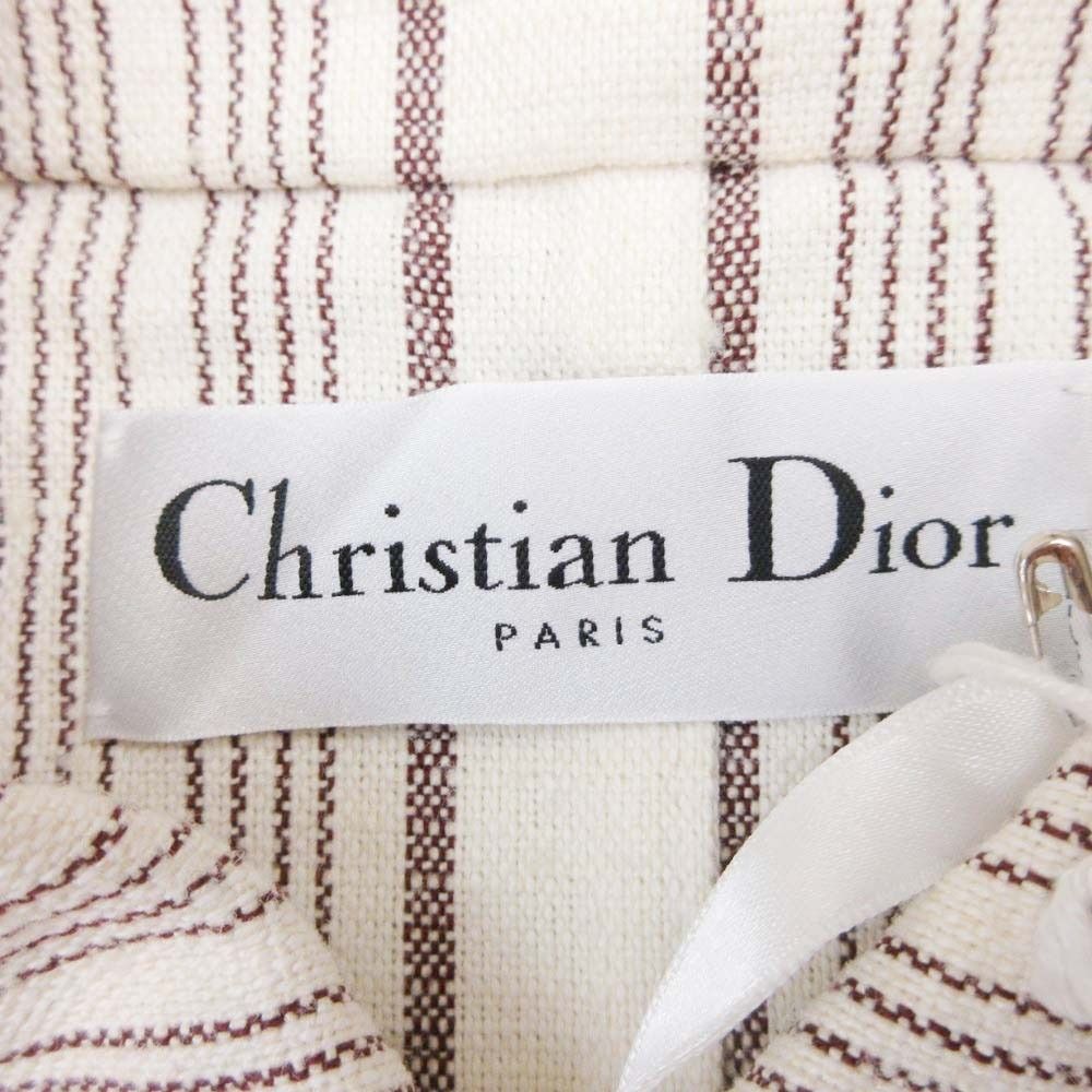 Dior Striped Shirt Jacket Cotton Silk Logo Embroidery 38 Ivory — view 6