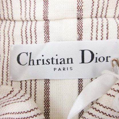 Dior Striped Shirt Jacket Cotton Silk Logo Embroidery 38 Ivory — view 6