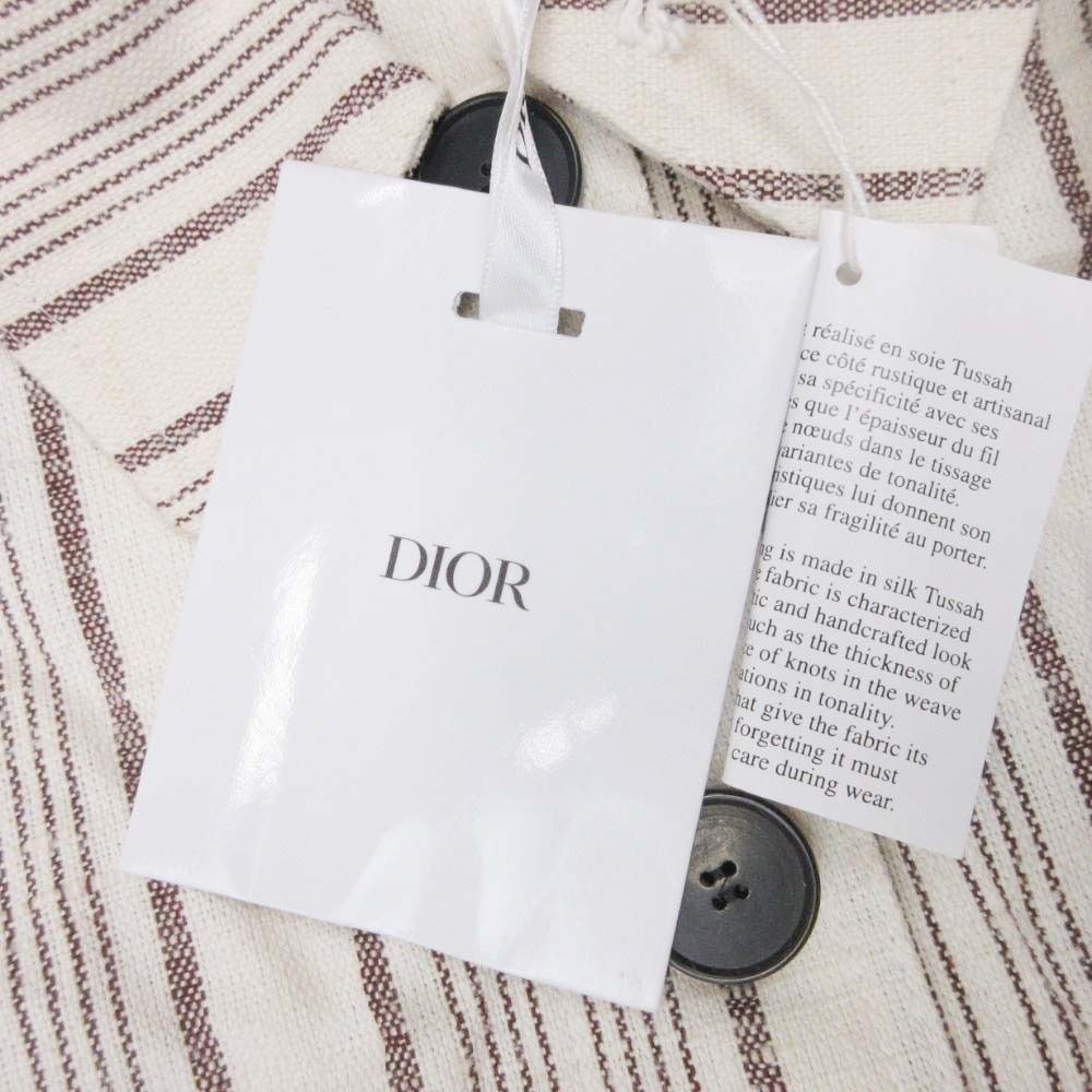 Dior Striped Shirt Jacket Cotton Silk Logo Embroidery 38 Ivory — view 8