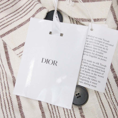 Dior Striped Shirt Jacket Cotton Silk Logo Embroidery 38 Ivory — view 8