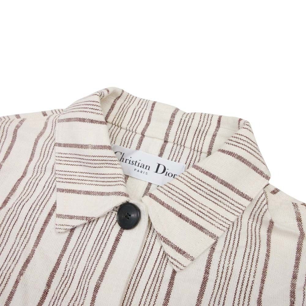 Dior Striped Shirt Jacket Cotton Silk Logo Embroidery 38 Ivory — view 3