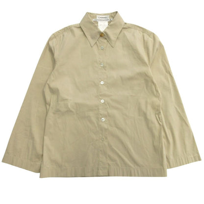 Chanel 00c CC Logo Gold Button Shirt Blouse Top Embroidery Vintage 38 Beige