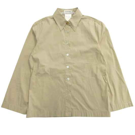 Chanel 00c CC Logo Gold Button Shirt Blouse Top Embroidery Vintage 38 Beige