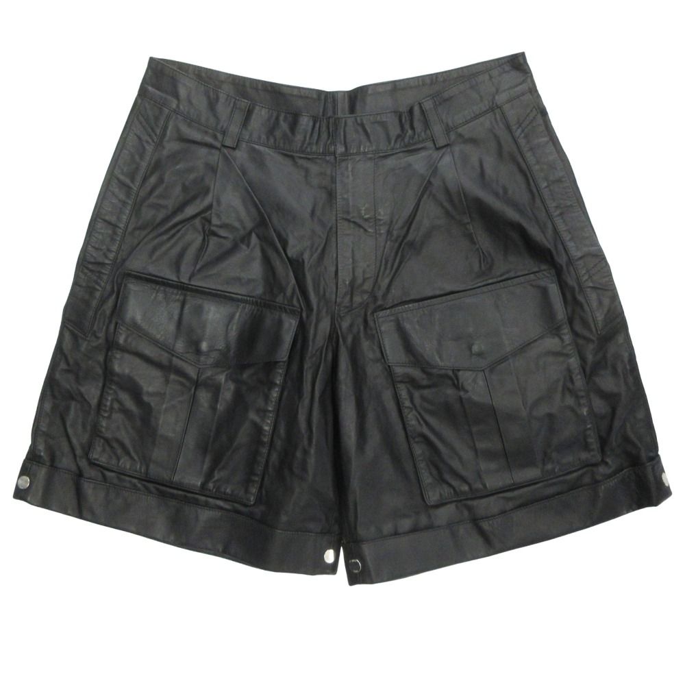 Dior Homme Calf Leather Cargo Shorts Logo Wide 48 Black