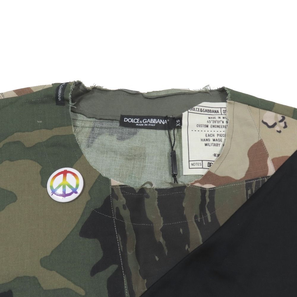Dolce & Gabbana Short Sleeve T-Shirt Camouflage Pattern Patchwork Top XS Green — view 3
