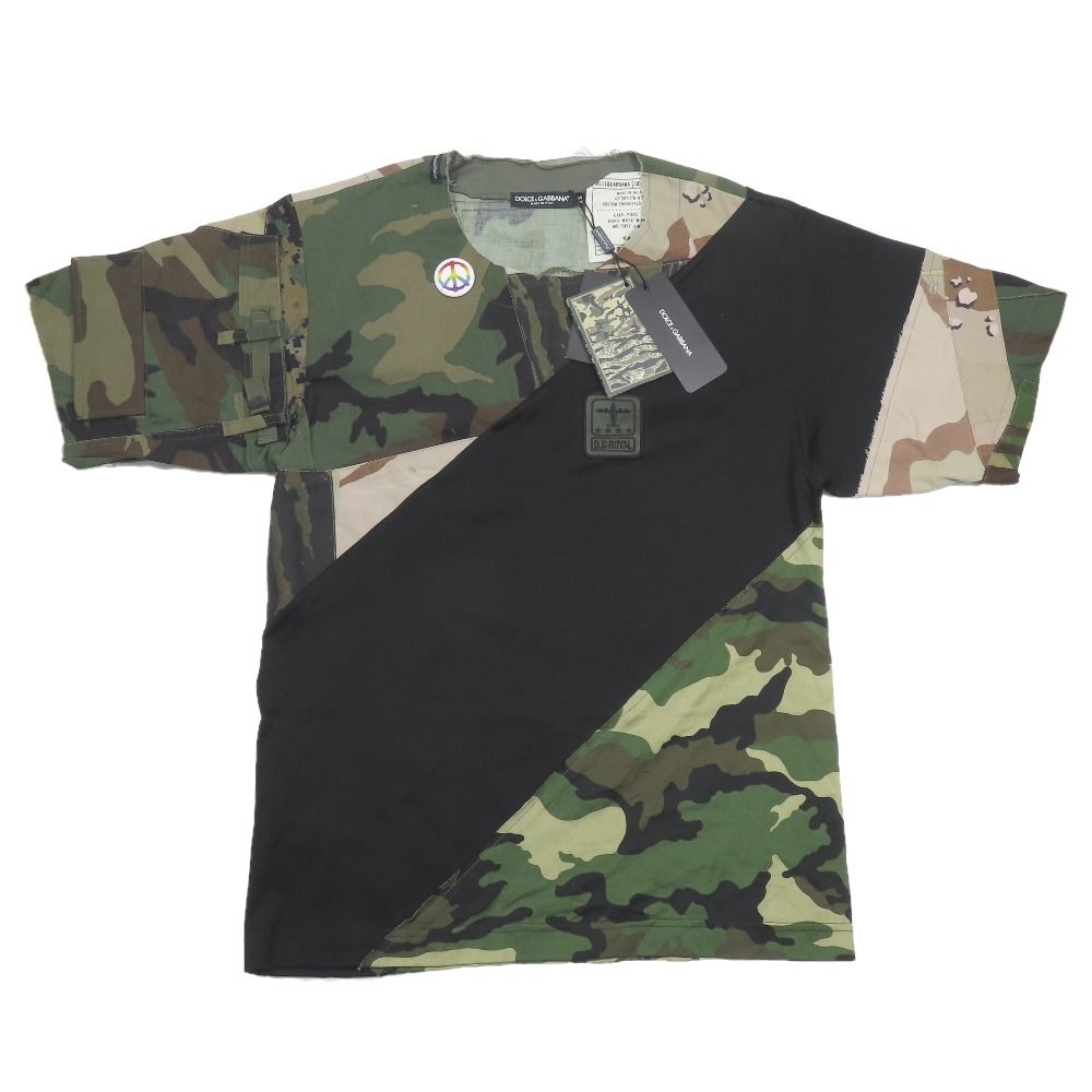Dolce & Gabbana Short Sleeve T-Shirt Camouflage Pattern Patchwork Top XS Green