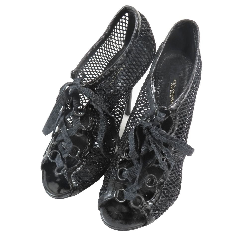 Dolce & Gabbana Mesh Lace Up Sandals Open Toe Shoes 37.5 Black — view 3