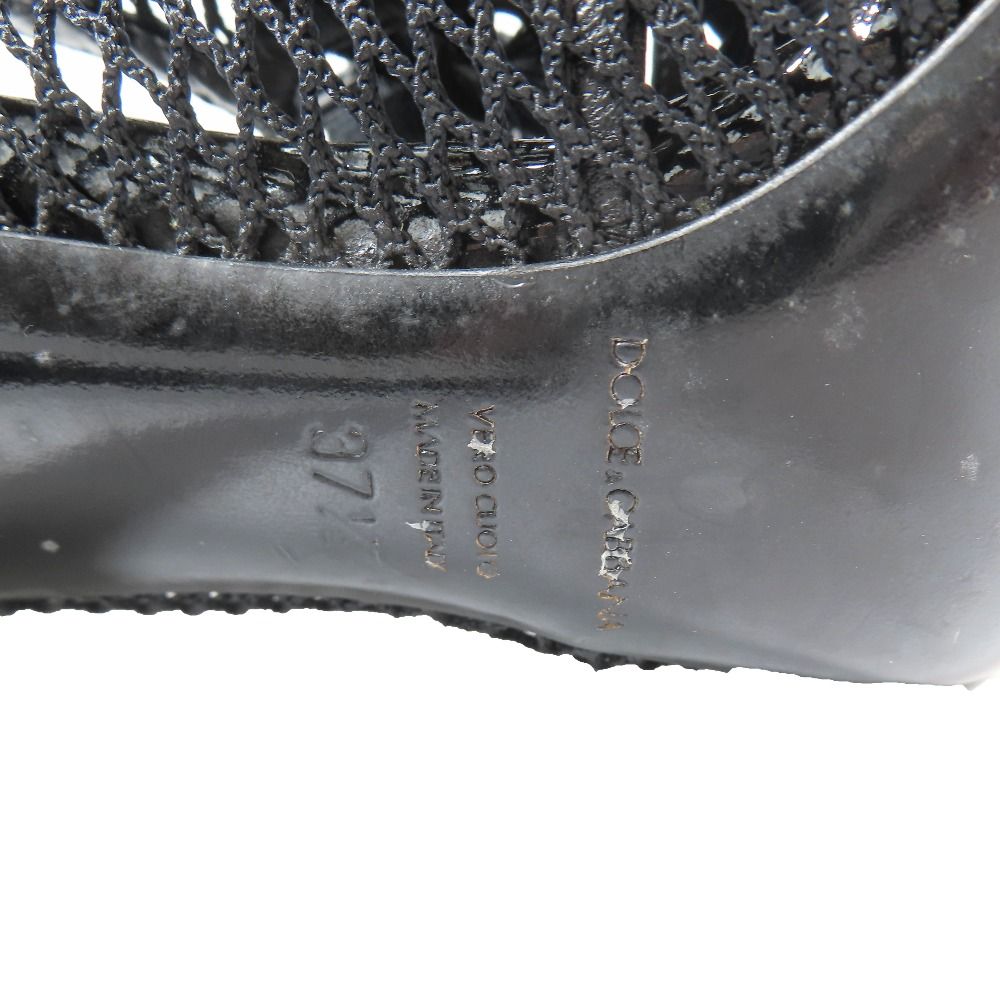 Dolce & Gabbana Mesh Lace Up Sandals Open Toe Shoes 37.5 Black — view 9