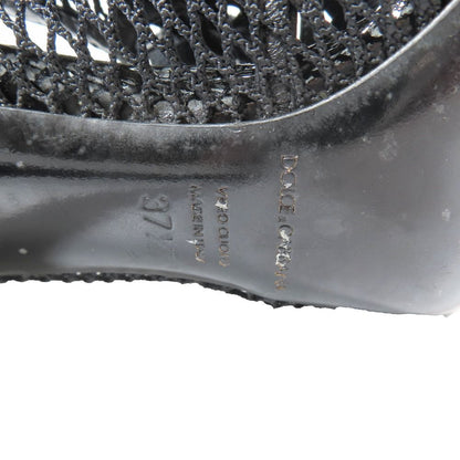 Dolce & Gabbana Mesh Lace Up Sandals Open Toe Shoes 37.5 Black — view 9