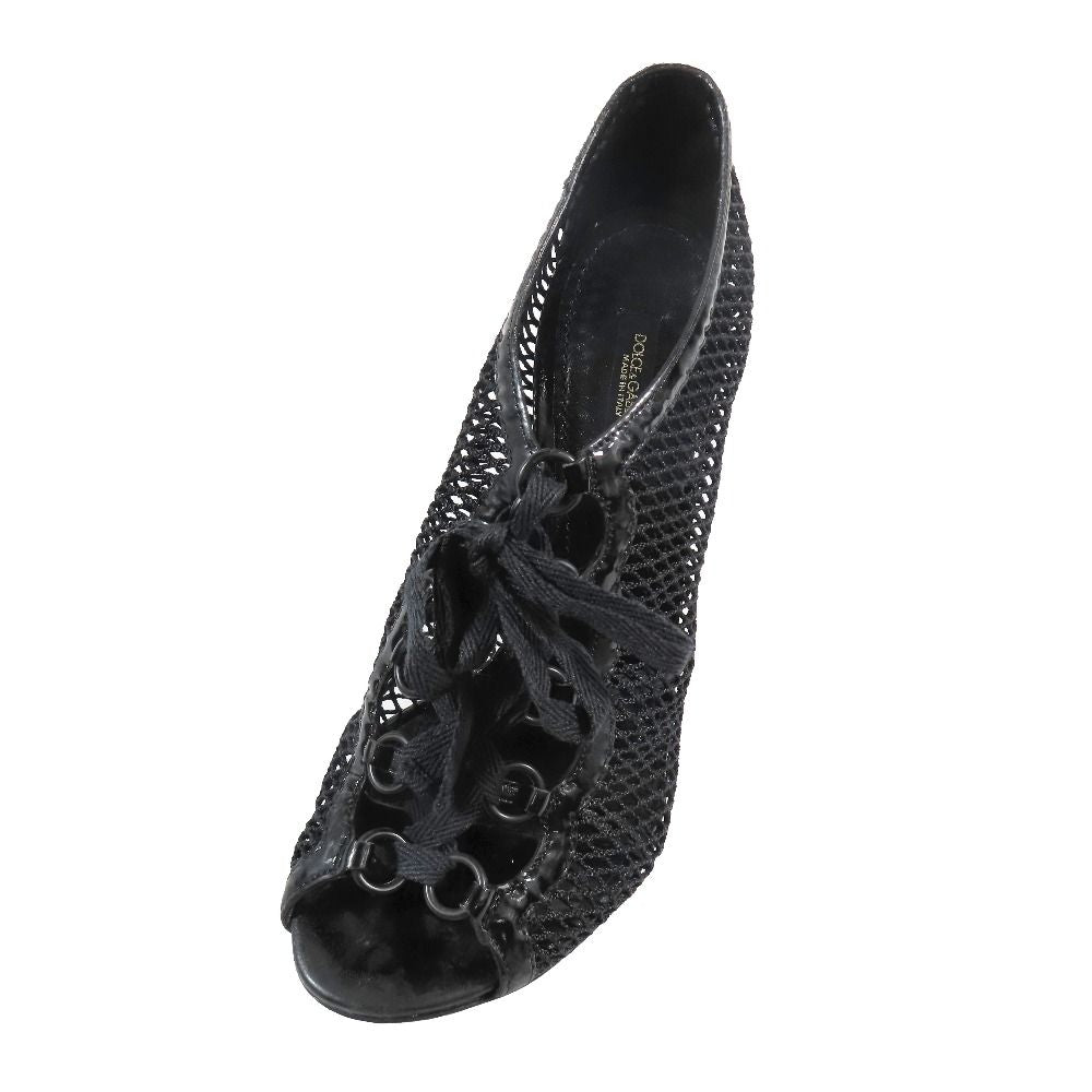 Dolce & Gabbana Mesh Lace Up Sandals Open Toe Shoes 37.5 Black — view 4