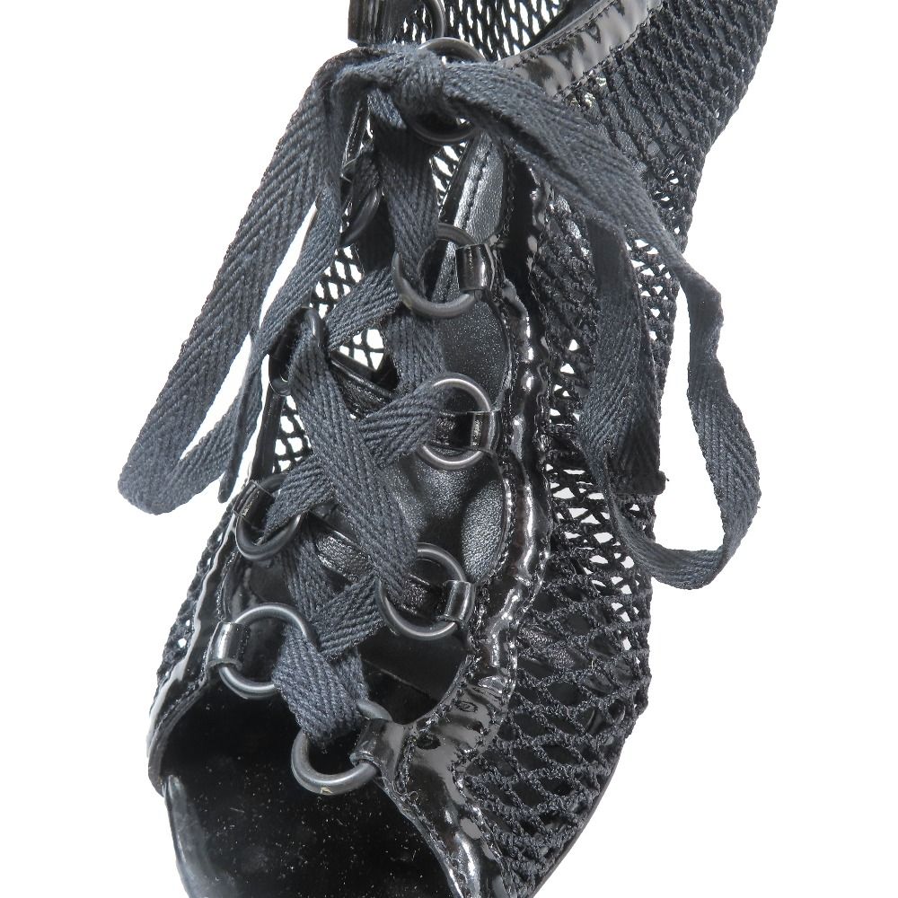 Dolce & Gabbana Mesh Lace Up Sandals Open Toe Shoes 37.5 Black — view 6