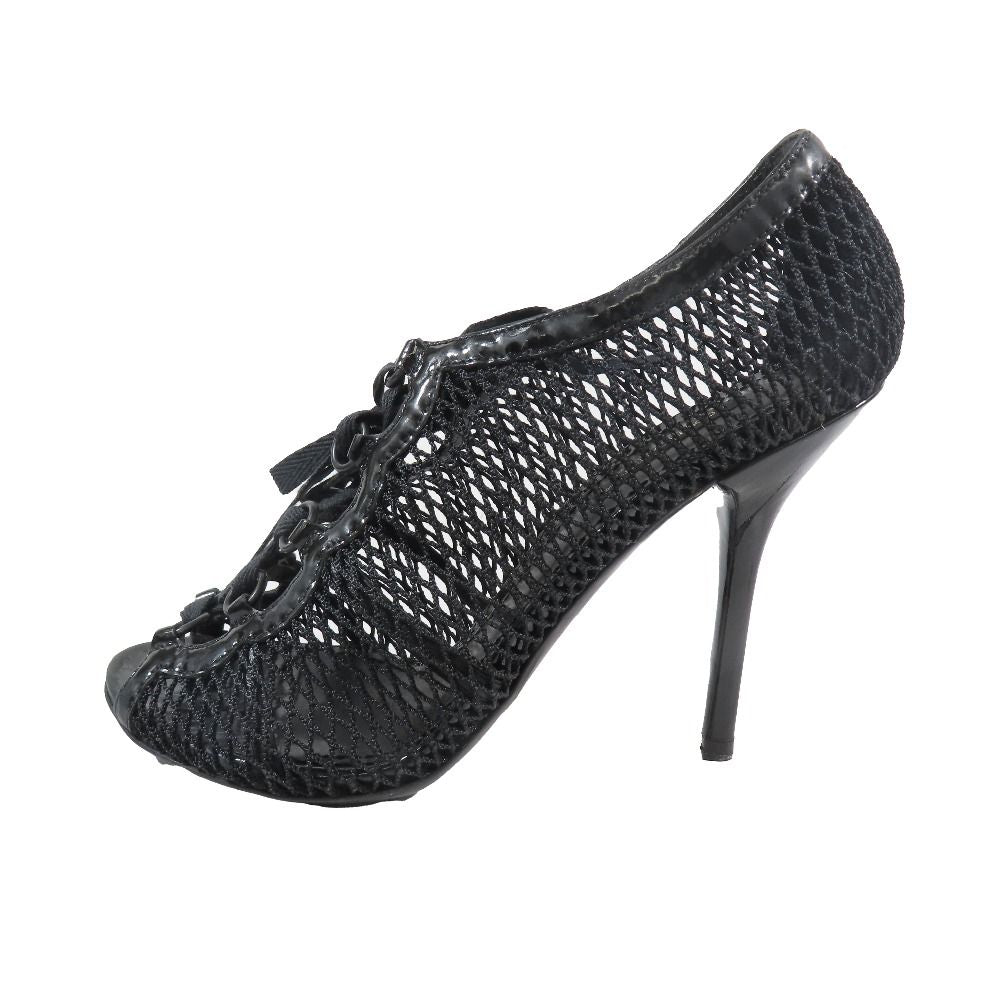 Dolce & Gabbana Mesh Lace Up Sandals Open Toe Shoes 37.5 Black